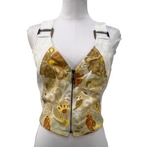 Vintage Dina Bar-El Zip Front Floral Tank Top Y2K Boho Medium Retro Designer